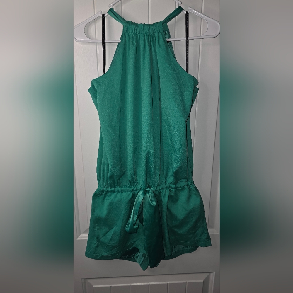 Twelve by Twelve Teal Halter Silky Gorgeous Romper Medium ♥️
